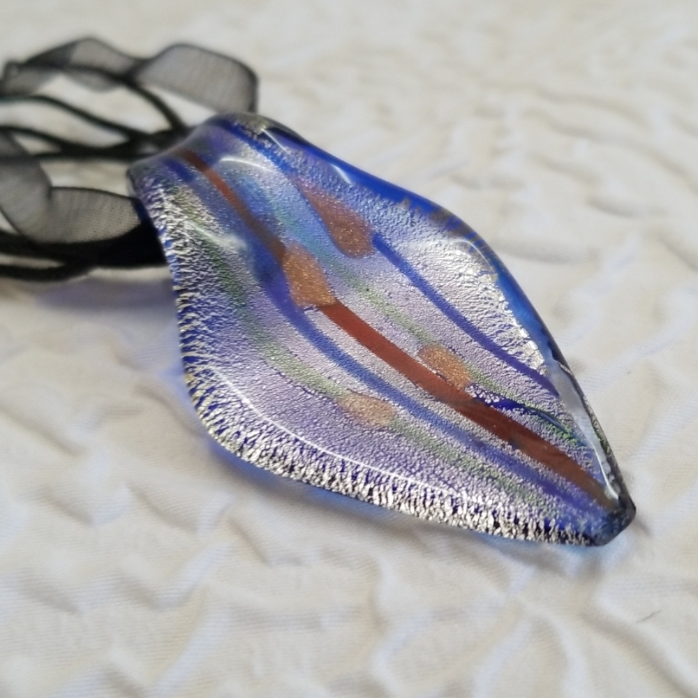 Silver Foiled Leaf Lampwork Glass Bead Pendant